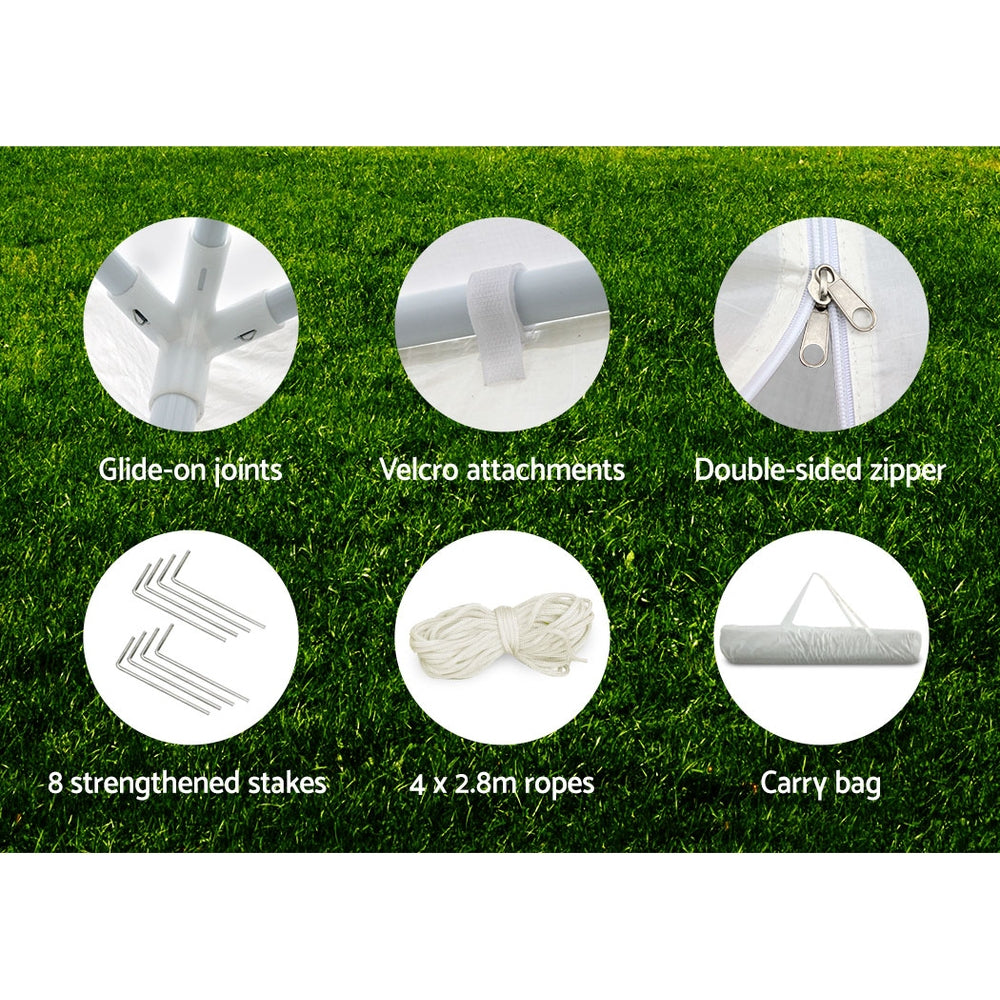 Instahut Gazebo 3x3m Marquee Wedding Party Tent Outdoor Camping Side Wall Canopy Window Panel White 6