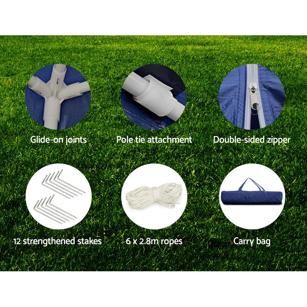 Instahut Gazebo 3x6m Marquee Wedding Party Tent Outdoor Camping Side Wall Canopy 6 Panel Blue 6