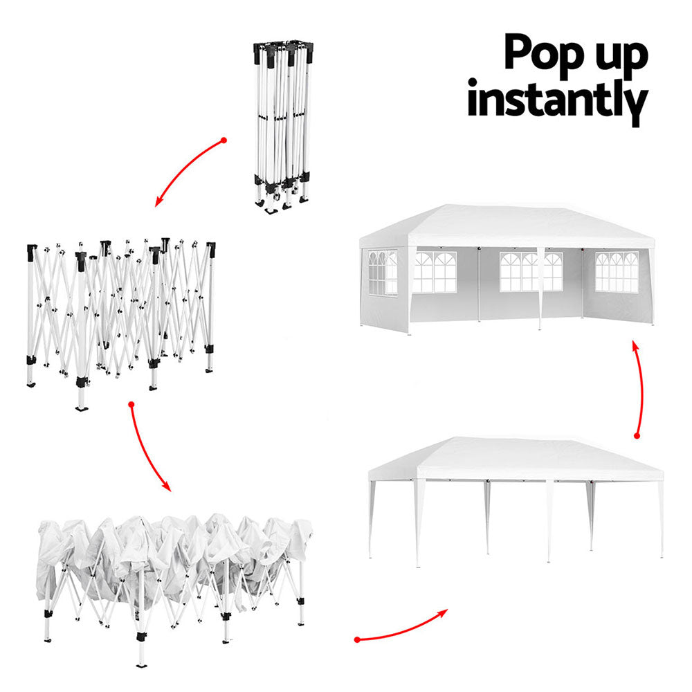 Instahut Gazebo Pop Up Marquee 3x6m Wedding Party Outdoor Camping Tent Canopy Side Wall White 5