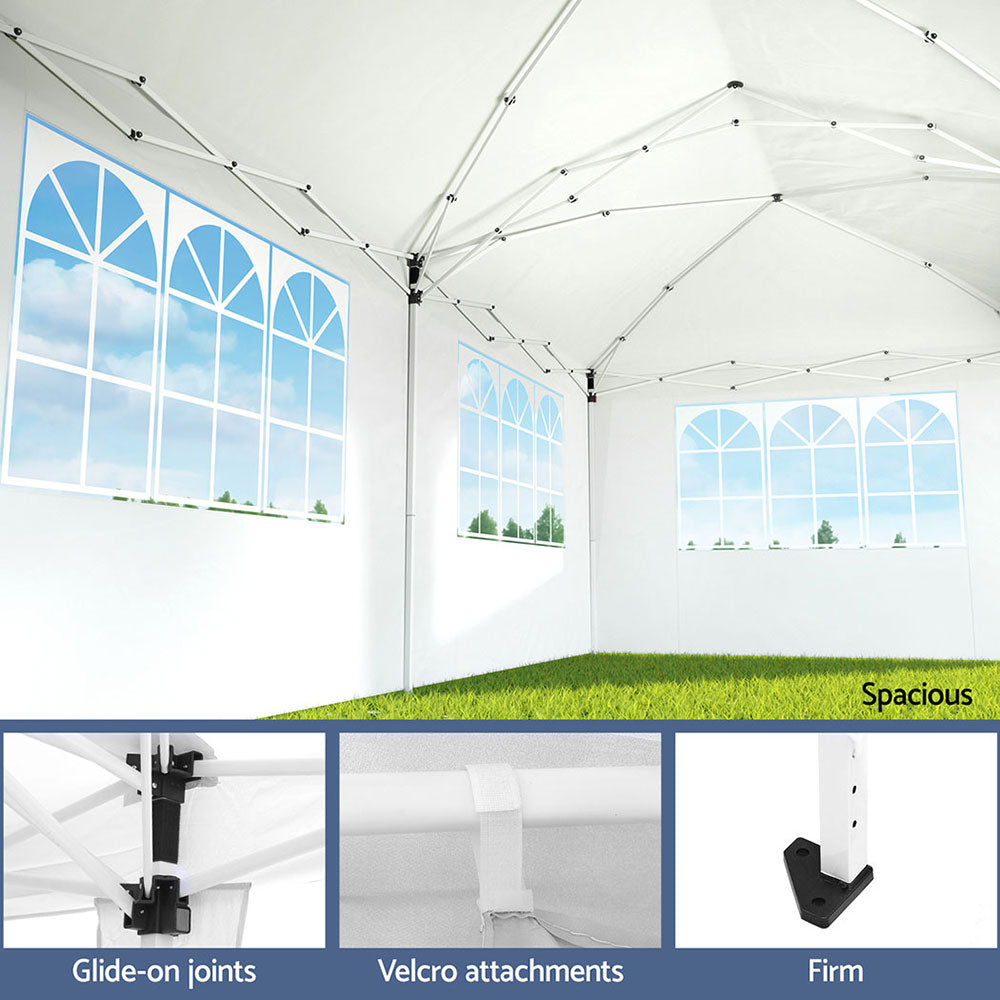 Instahut Gazebo Pop Up Marquee 3x6m Wedding Party Outdoor Camping Tent Canopy Side Wall White 6