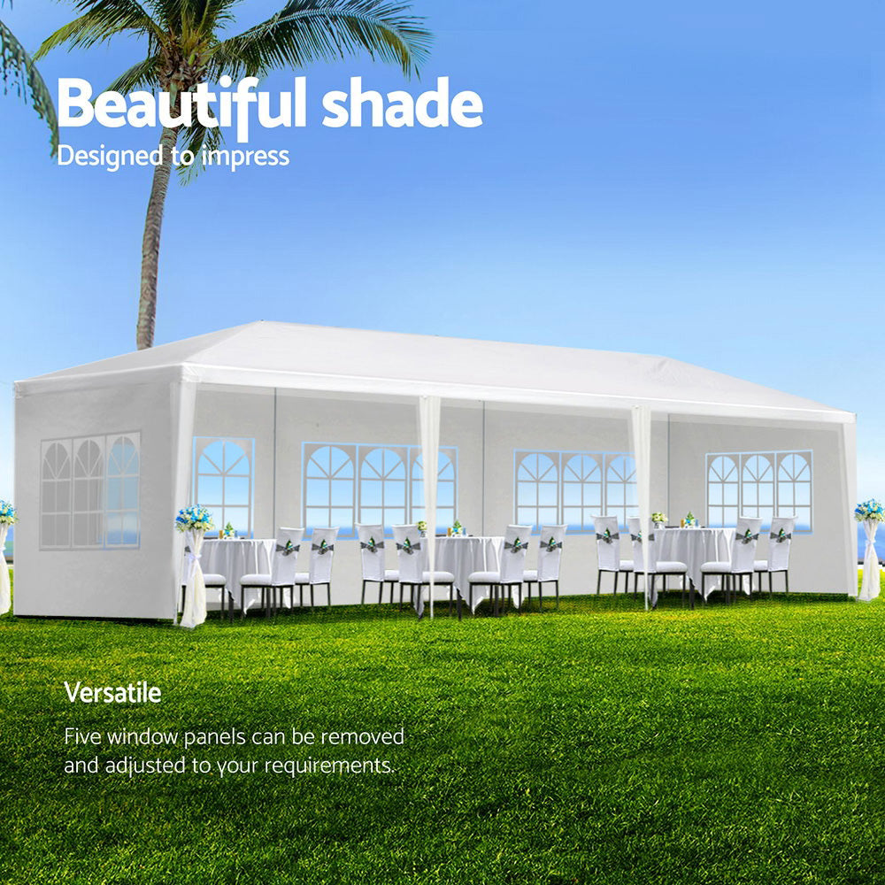 Instahut Gazebo 3x9m Marquee Wedding Party Tent Outdoor Camping Side Wall Canopy 5 Panel White 4