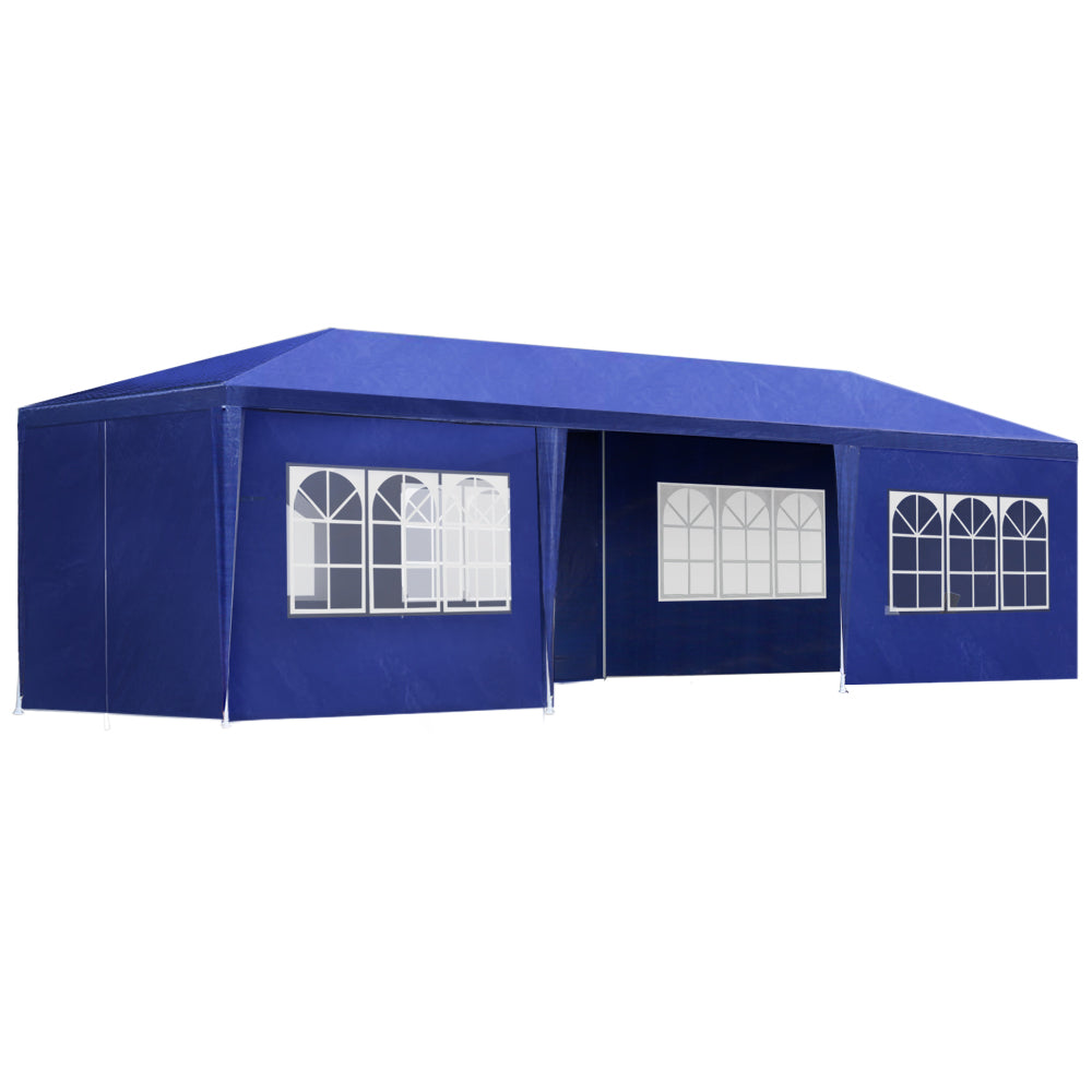 Instahut Gazebo 3x9m Marquee Wedding Party Tent Outdoor Camping Side Wall Canopy 8 Panel Blue 7