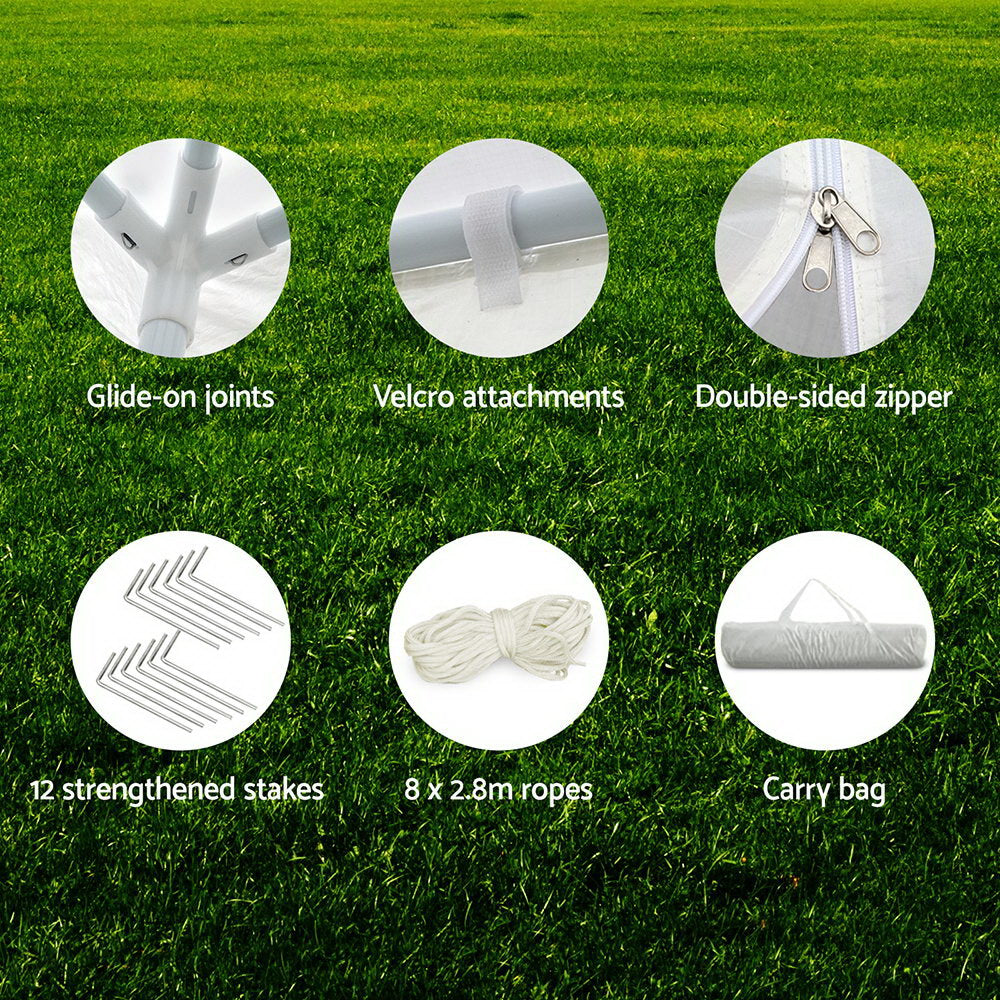 Instahut Gazebo 3x9m Marquee Wedding Party Tent Outdoor Camping Side Wall Canopy 8 Panel White 6