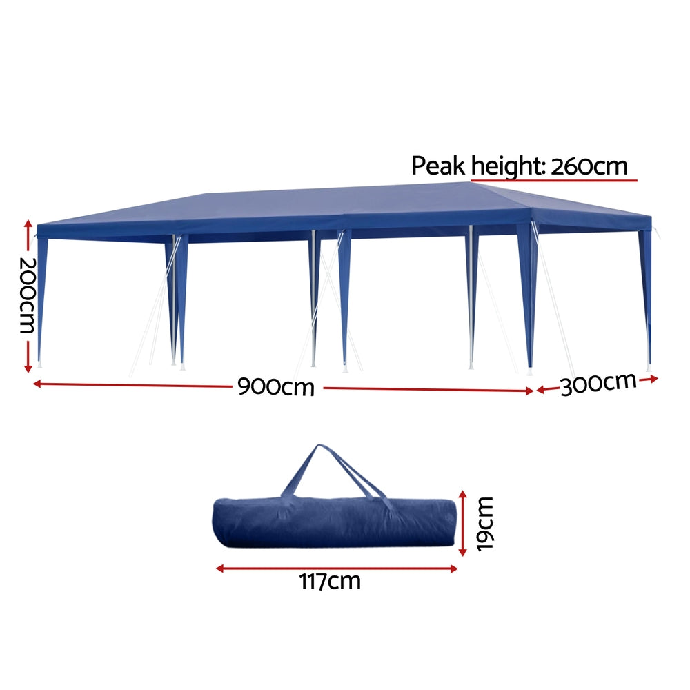 Instahut Gazebo 3x9m Wedding Party Marquee Tent Outdoor Event Camping Shade Blue
