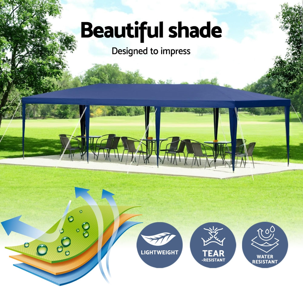 Instahut Gazebo 3x9m Wedding Party Marquee Tent Outdoor Event Camping Shade Blue 4