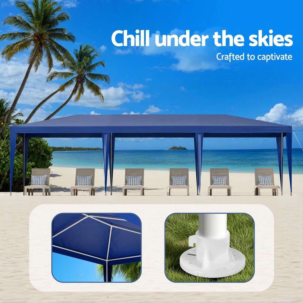 Instahut Gazebo 3x9m Wedding Party Marquee Tent Outdoor Event Camping Shade Blue 5