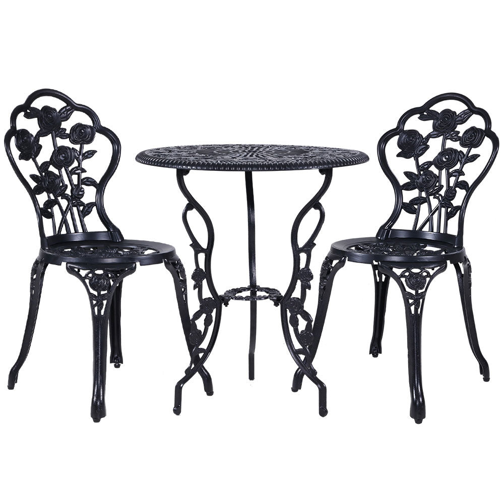 Gardeon 3PC Outdoor Setting Bistro Set Chairs Table Cast Aluminum Rose Black 8