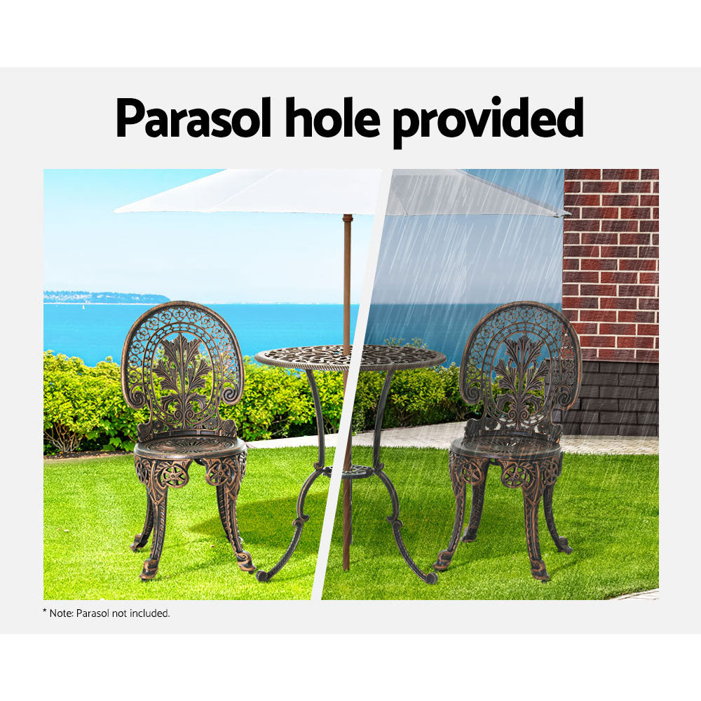 Gardeon 3PC Patio Furniture Outdoor Bistro Set Dining Chairs Aluminium Bronze 4