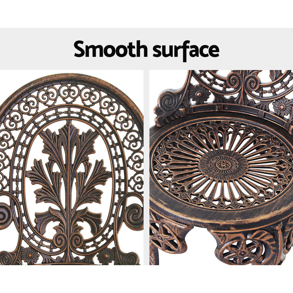 Gardeon 3PC Patio Furniture Outdoor Bistro Set Dining Chairs Aluminium Bronze 6