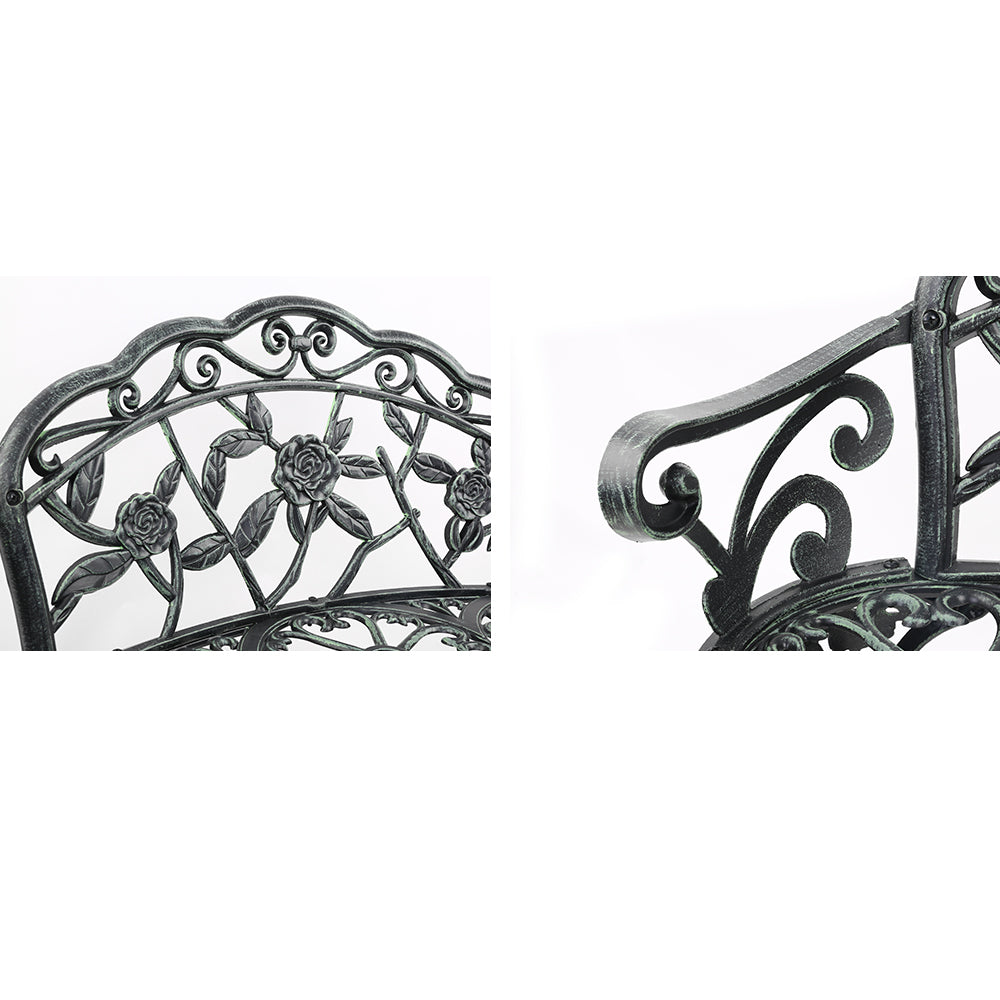 Gardeon Outdoor Garden Bench Seat 100cm Cast Aluminium Patio Chair Vintage Green 3