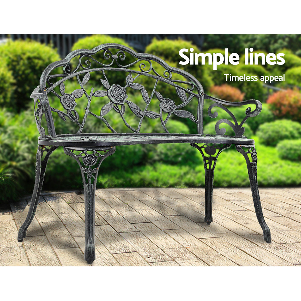 Gardeon Outdoor Garden Bench Seat 100cm Cast Aluminium Patio Chair Vintage Green 4
