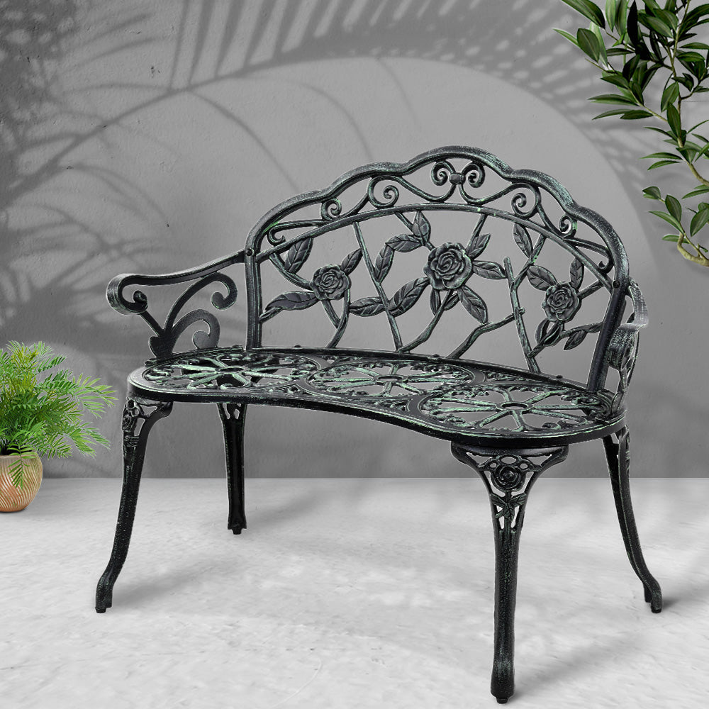 Gardeon Outdoor Garden Bench Seat 100cm Cast Aluminium Patio Chair Vintage Green 7