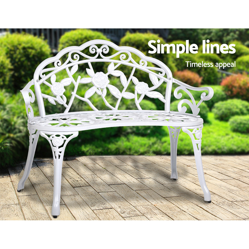 Gardeon Outdoor Garden Bench Seat 100cm Cast Aluminium Outdoor Patio Chair Vintage White 4