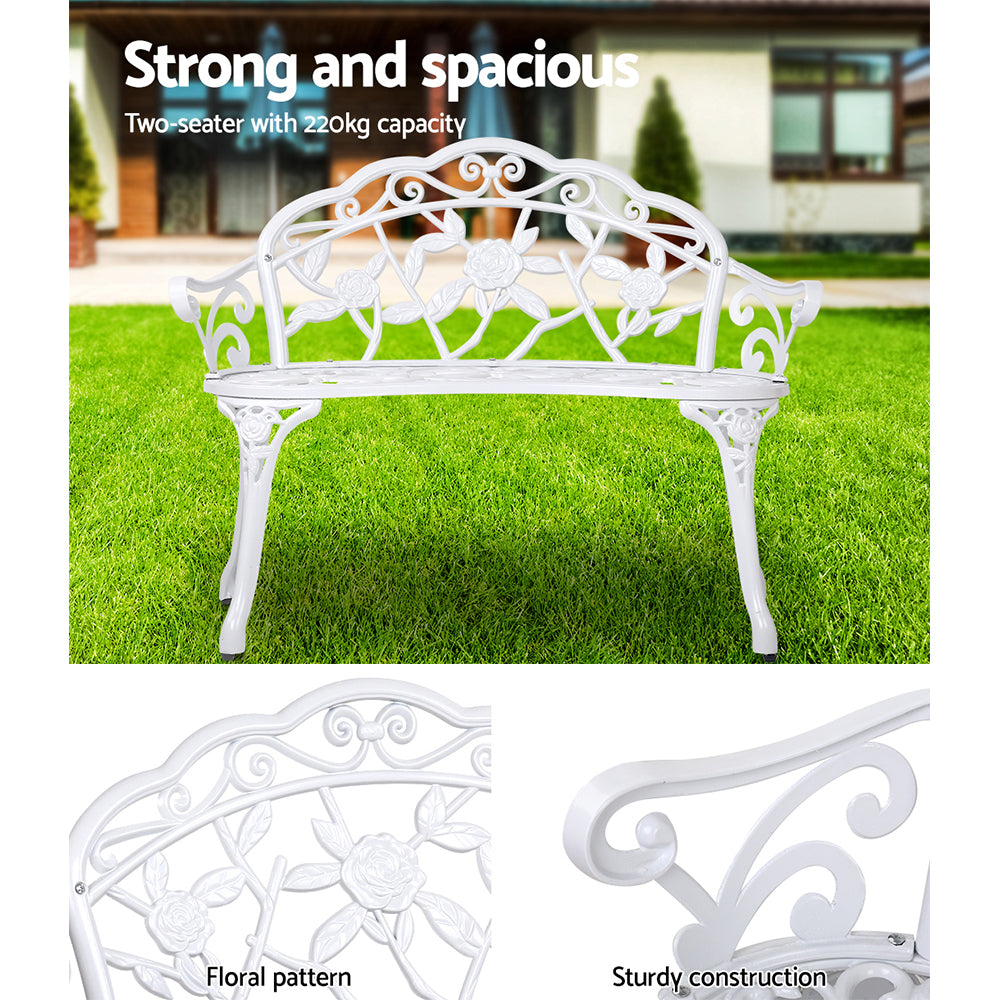 Gardeon Outdoor Garden Bench Seat 100cm Cast Aluminium Outdoor Patio Chair Vintage White 5