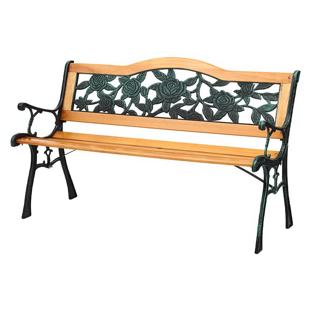 Gardeon Outdoor Garden Bench Seat 126cm Wooden Cast Iron 3 Seater Patio Furniture 7