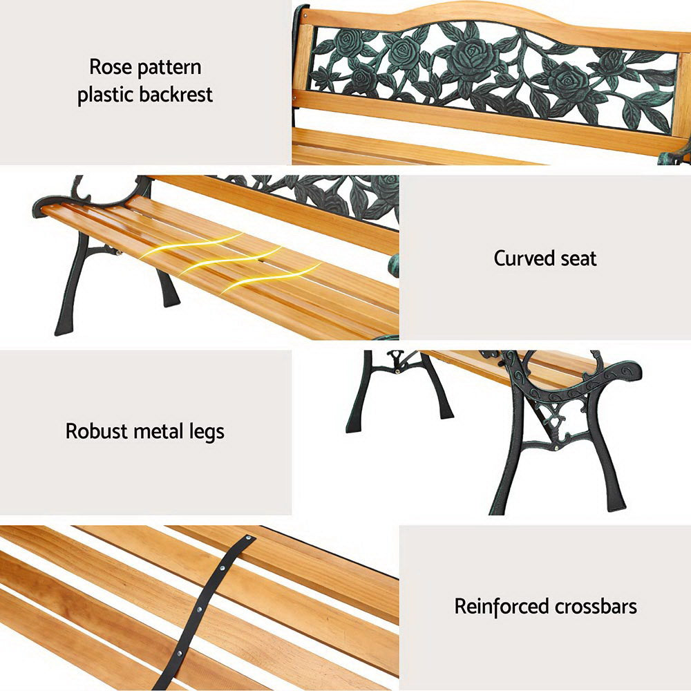 Gardeon Outdoor Garden Bench Seat 126cm Wooden Cast Iron 3 Seater Patio Furniture 5