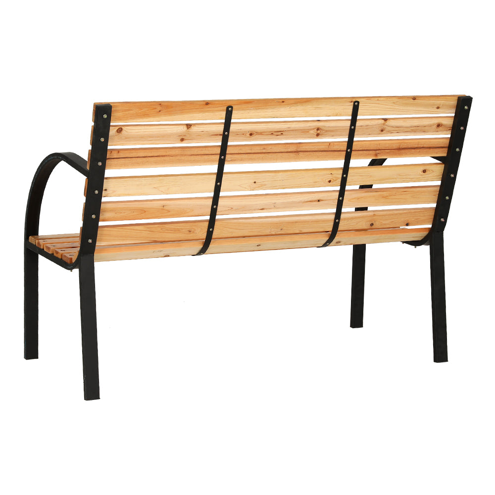 Gardeon Outdoor Garden Bench Seat 120cm Wooden Steel 2 Seater Patio Furniture Natural 3