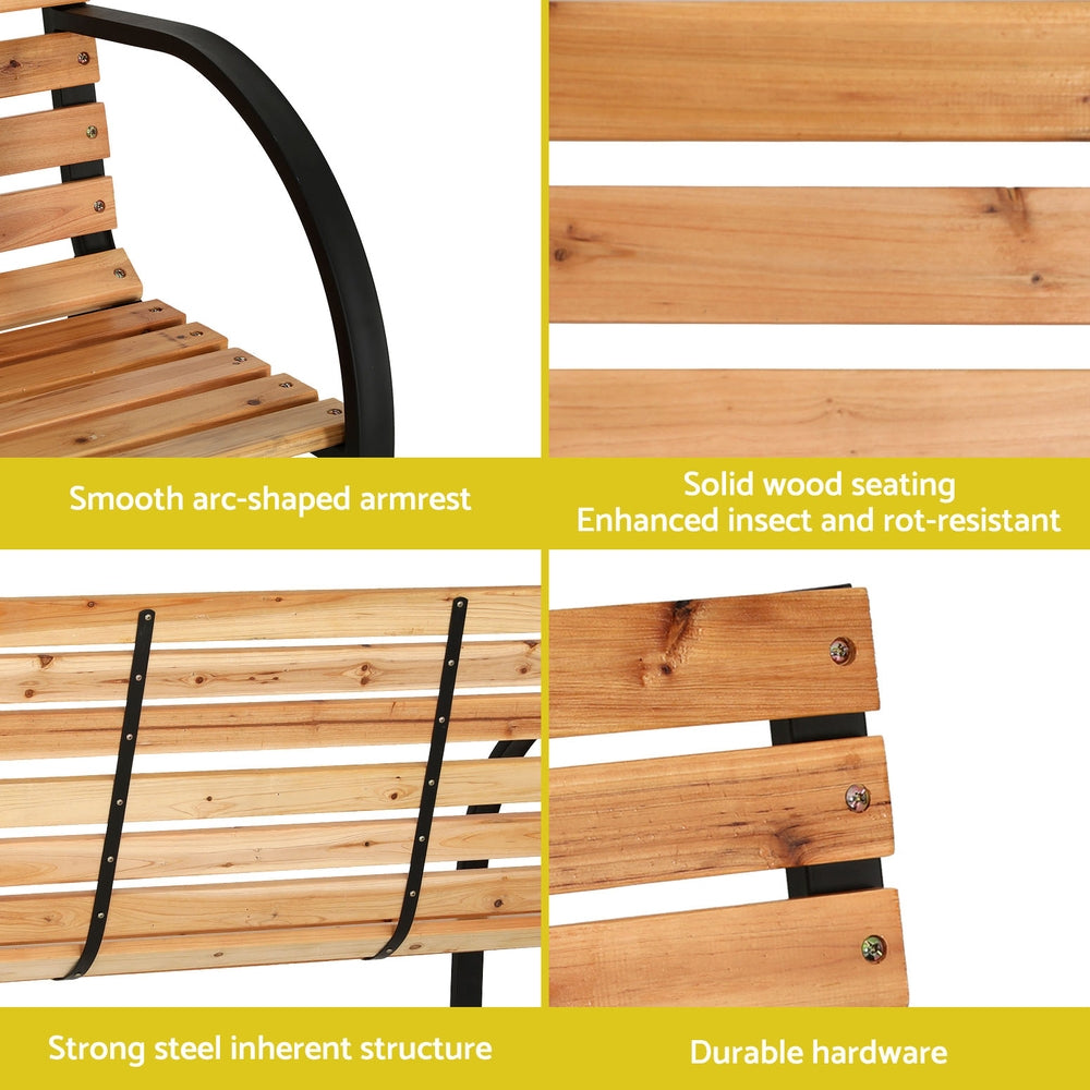 Gardeon Outdoor Garden Bench Seat 120cm Wooden Steel 2 Seater Patio Furniture Natural 5