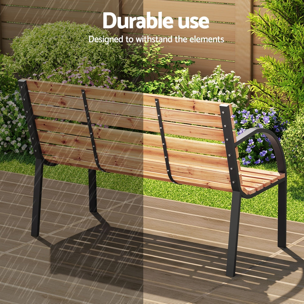 Gardeon Outdoor Garden Bench Seat 120cm Wooden Steel 2 Seater Patio Furniture Natural 6