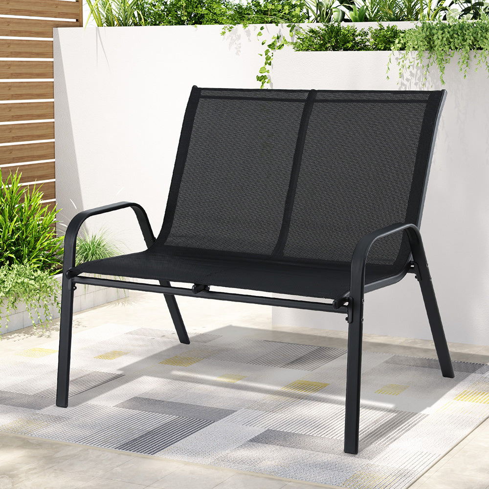 Gardeon Garden Bench Seat Steel Outdoor Patio Park Lounge Backyard Chair Black 7