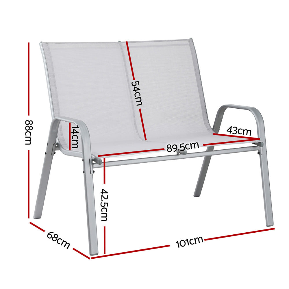 Gardeon Garden Bench Seat Steel Outdoor Patio Park Lounge Backyard Chair Grey 3