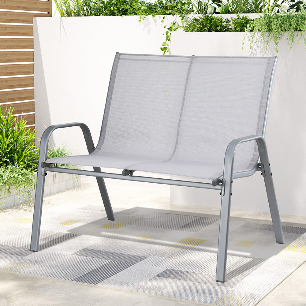Gardeon Garden Bench Seat Steel Outdoor Patio Park Lounge Backyard Chair Grey 7