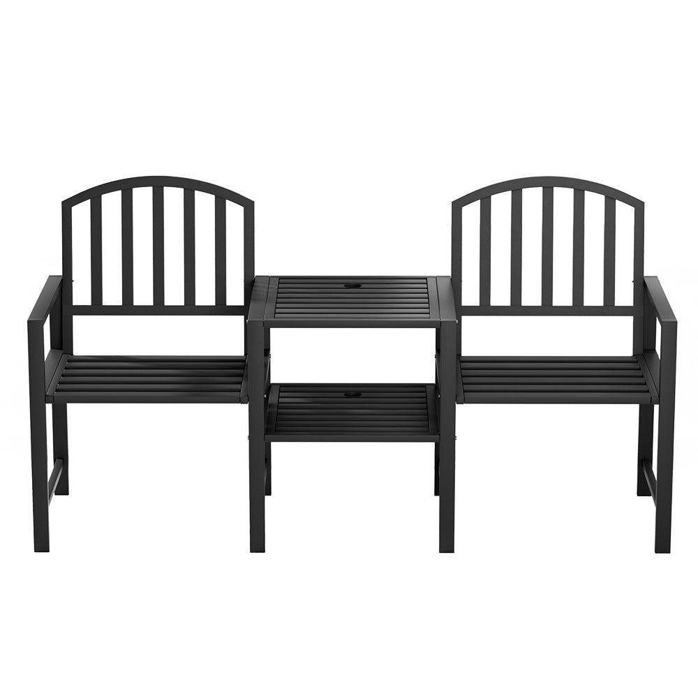 Gardeon Outdoor Garden Bench Seat Loveseat Steel Table Chairs Patio Furniture Black 3