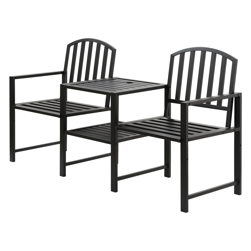 Gardeon Outdoor Garden Bench Seat Loveseat Steel Table Chairs Patio Furniture Black 7
