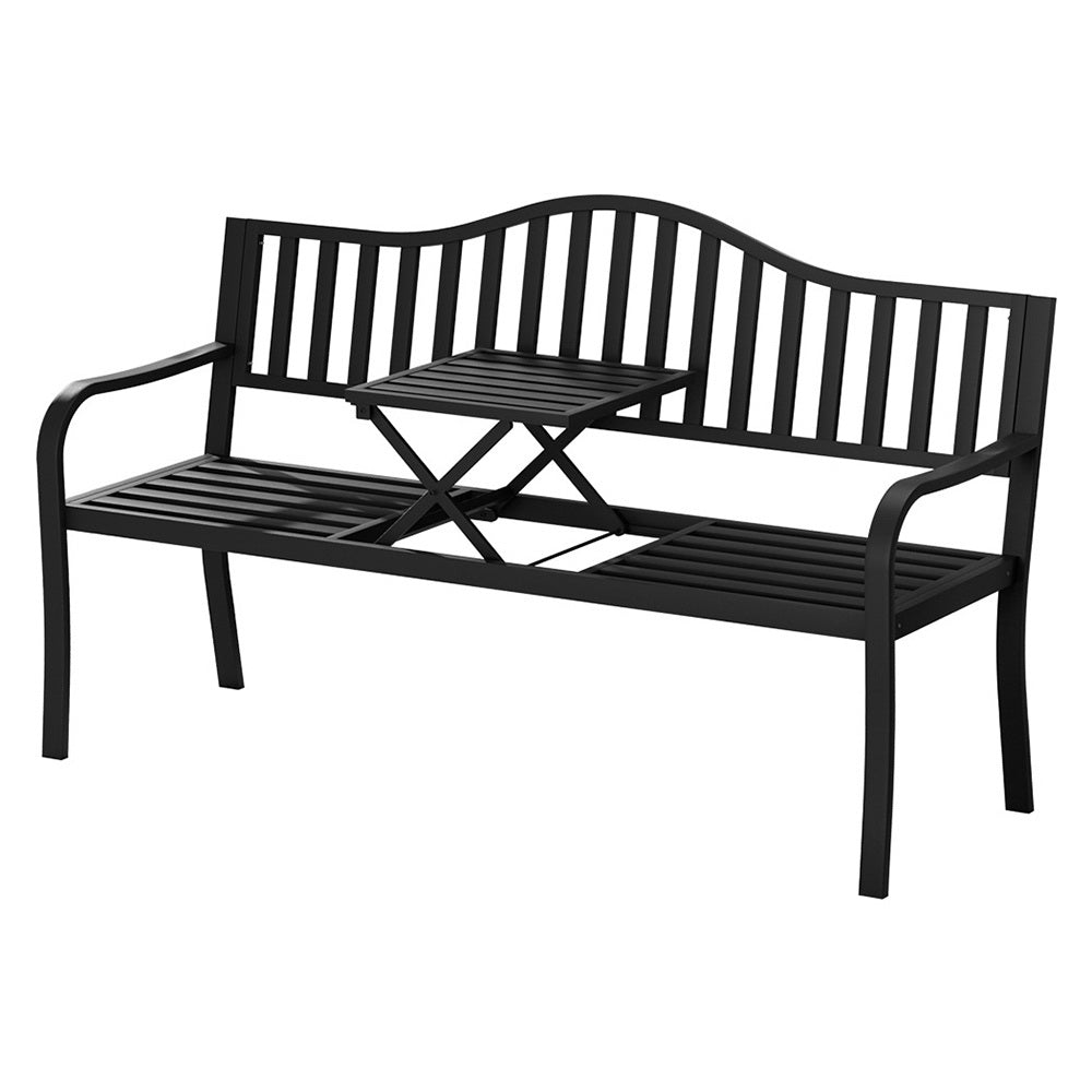 Gardeon Outdoor Garden Bench Seat Loveseat Steel Foldable Table Patio Furniture Black 7