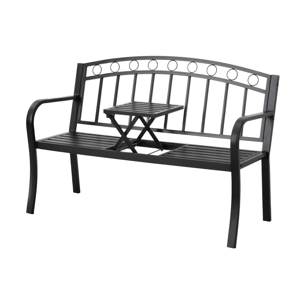 Gardeon Outdoor Garden Bench Seat Loveseat Steel Foldable Table Patio Furniture Black 7