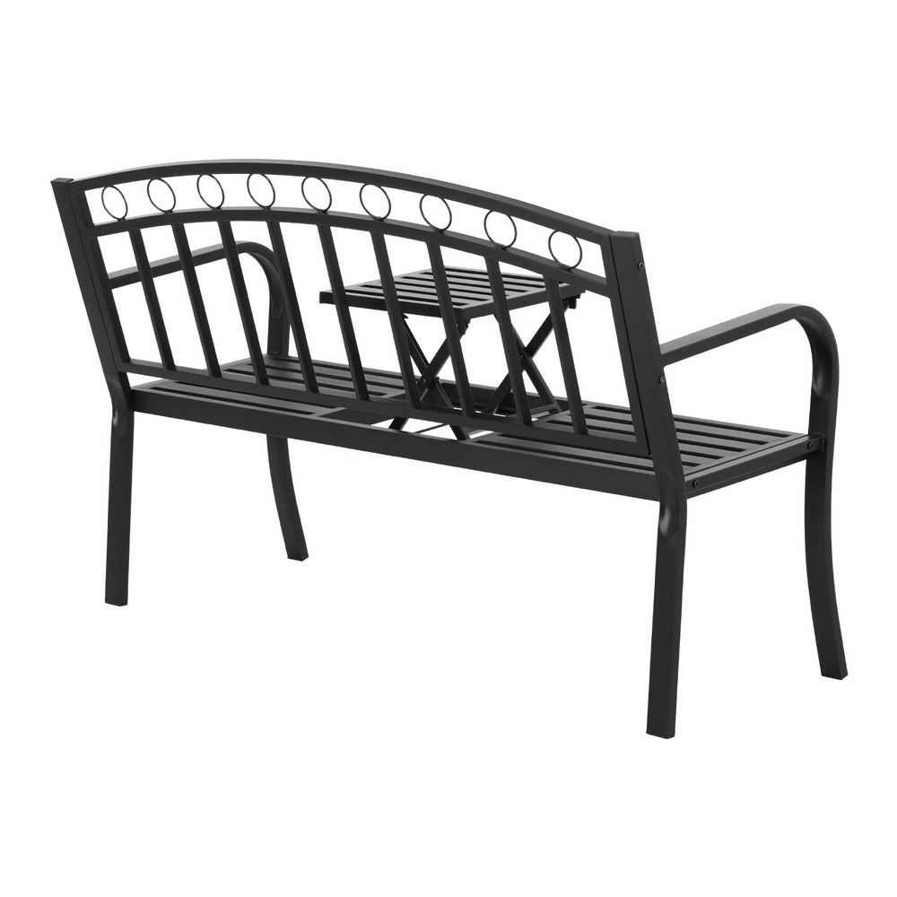 Gardeon Outdoor Garden Bench Seat Loveseat Steel Foldable Table Patio Furniture Black 3