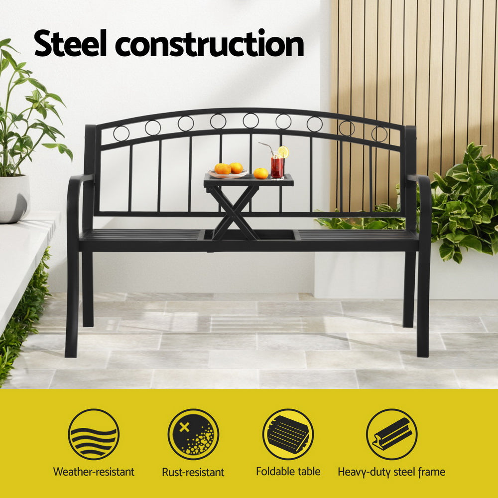 Gardeon Outdoor Garden Bench Seat Loveseat Steel Foldable Table Patio Furniture Black 4