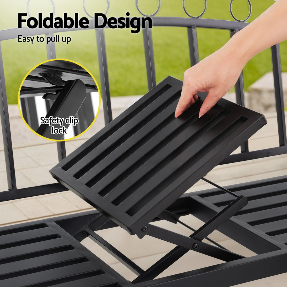 Gardeon Outdoor Garden Bench Seat Loveseat Steel Foldable Table Patio Furniture Black 6