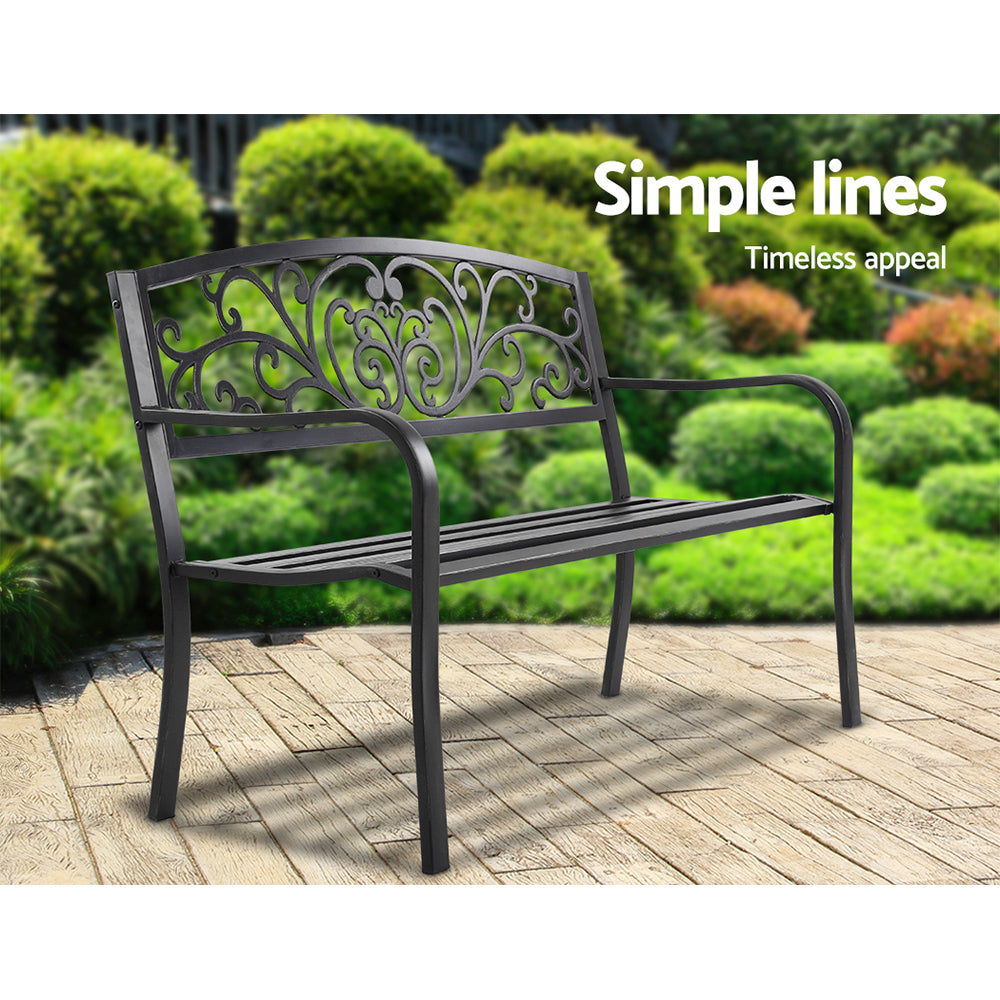 Gardeon Outdoor Garden Bench Seat Steel Outdoor Furniture 3 Seater Park Black 4