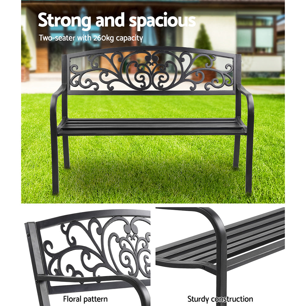 Gardeon Outdoor Garden Bench Seat Steel Outdoor Furniture 3 Seater Park Black 5