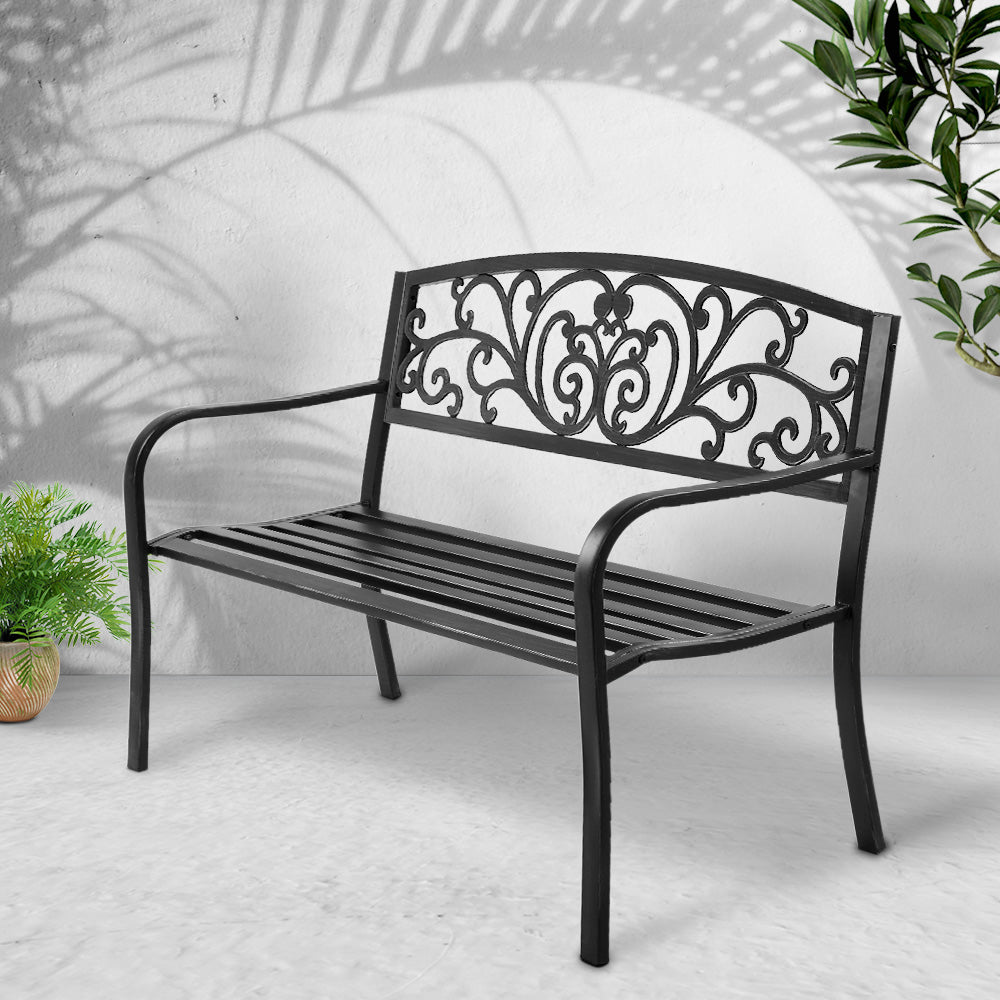 Gardeon Outdoor Garden Bench Seat Steel Outdoor Furniture 3 Seater Park Black 7