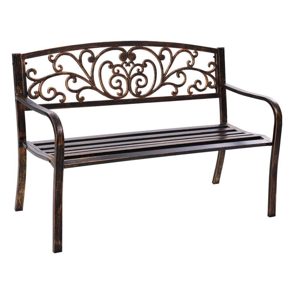 Gardeon Outdoor Garden Bench Seat Steel Outdoor Furniture 3 Seater Park Bronze 8