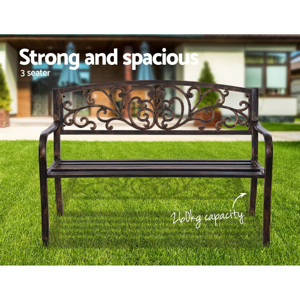 Gardeon Outdoor Garden Bench Seat Steel Outdoor Furniture 3 Seater Park Bronze 4