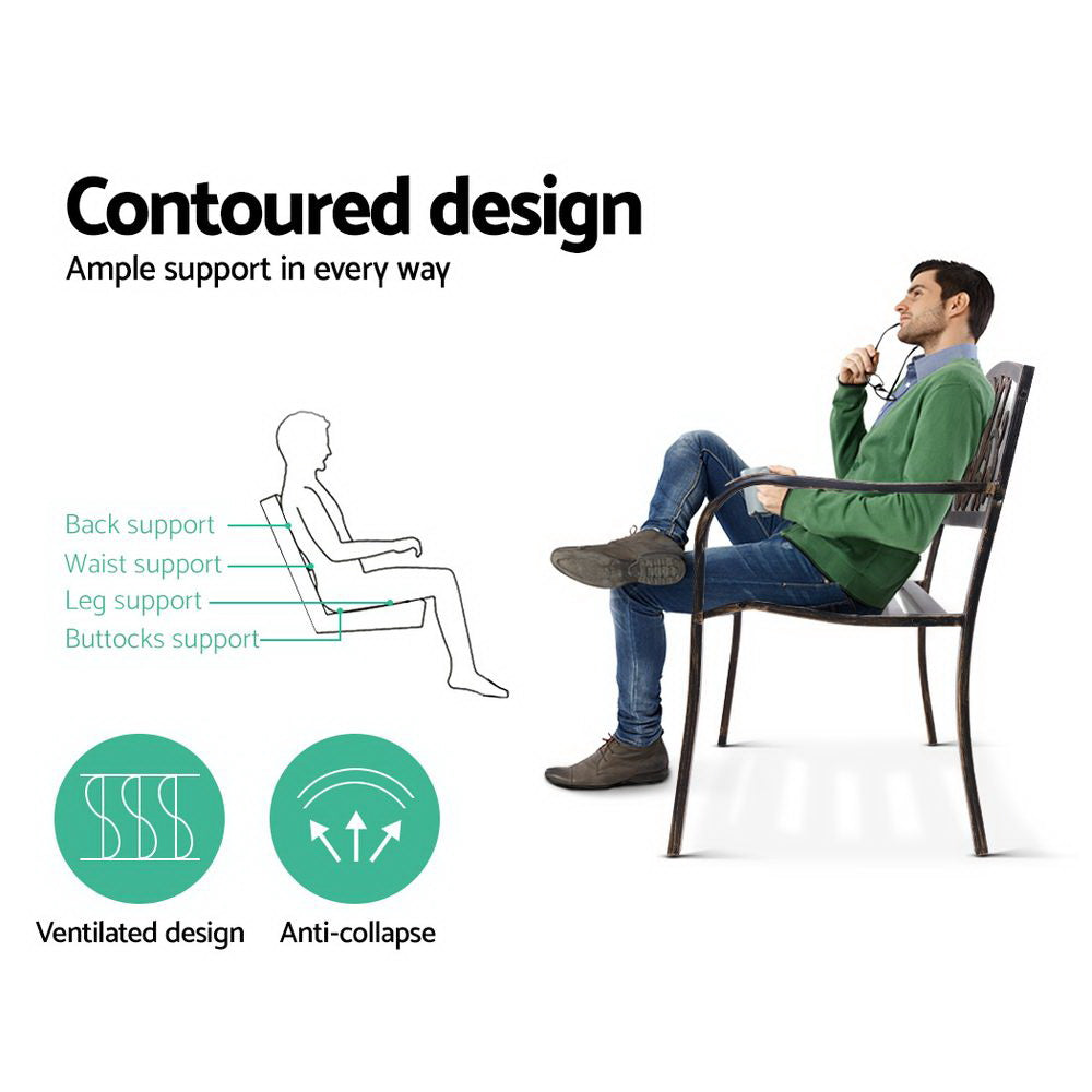 Gardeon Outdoor Garden Bench Seat Steel Outdoor Furniture 3 Seater Park Bronze 5