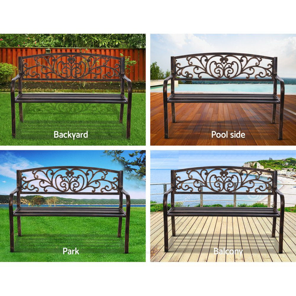 Gardeon Outdoor Garden Bench Seat Steel Outdoor Furniture 3 Seater Park Bronze 6