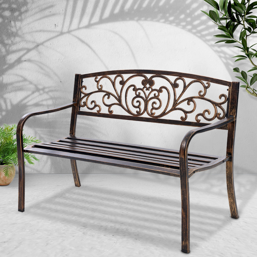 Gardeon Outdoor Garden Bench Seat Steel Outdoor Furniture 3 Seater Park Bronze 7