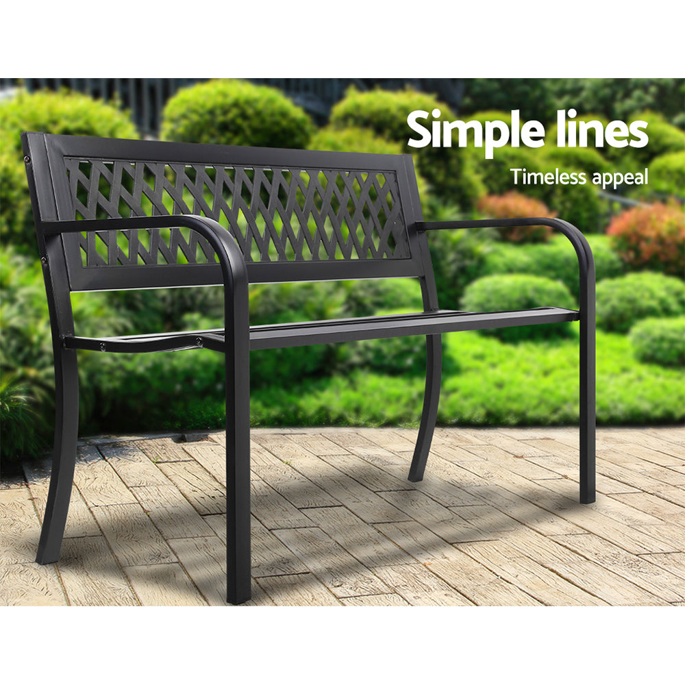 Gardeon Outdoor Garden Bench Seat Steel Outdoor Furniture 2 Seater Park Black 4