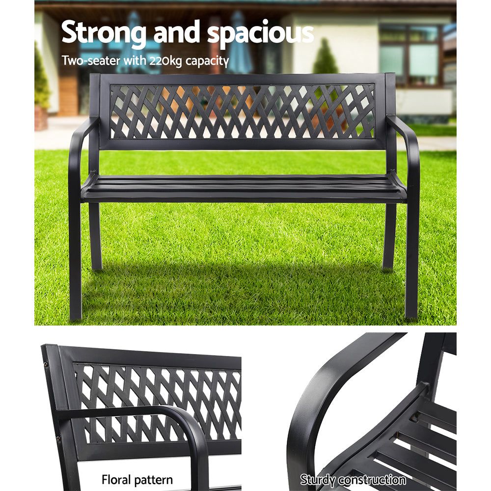 Gardeon Outdoor Garden Bench Seat Steel Outdoor Furniture 2 Seater Park Black 5