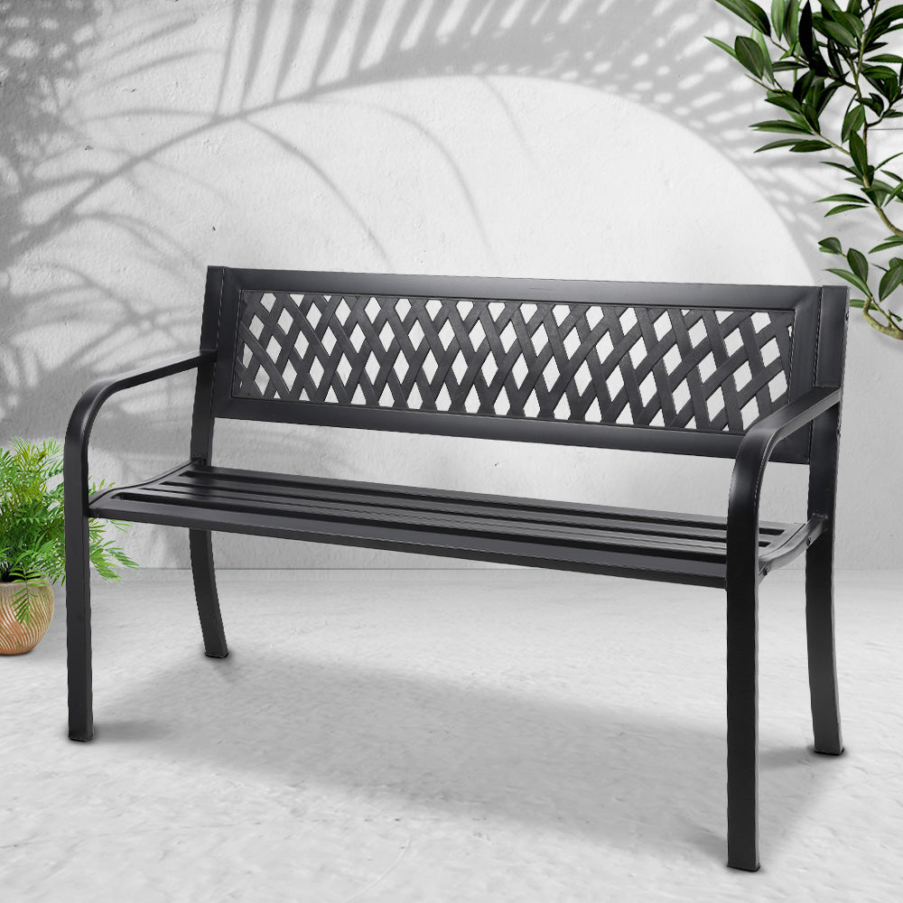 Gardeon Outdoor Garden Bench Seat Steel Outdoor Furniture 2 Seater Park Black 7