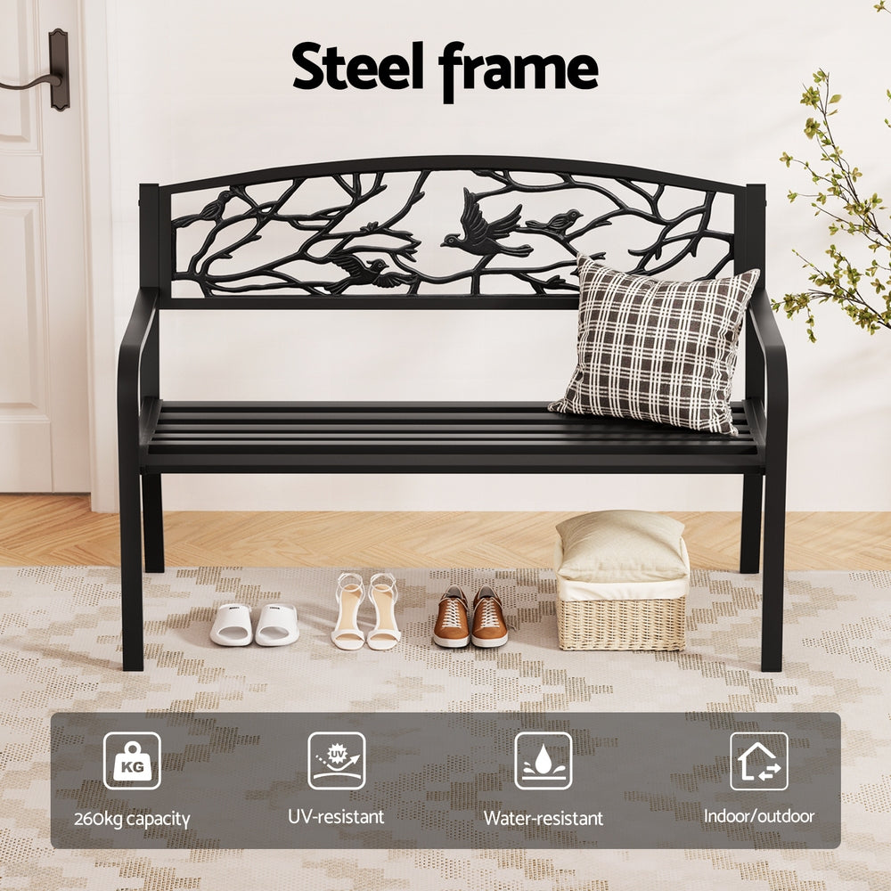 Gardeon Outdoor Bench Seat Garden Steel Outdoor Furniture 3 Seater Park Black 4