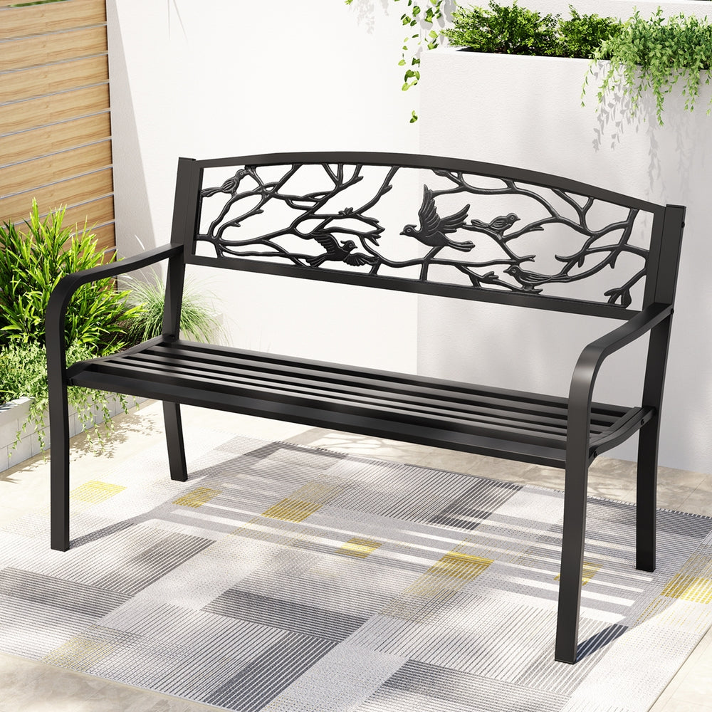 Gardeon Outdoor Bench Seat Garden Steel Outdoor Furniture 3 Seater Park Black 7