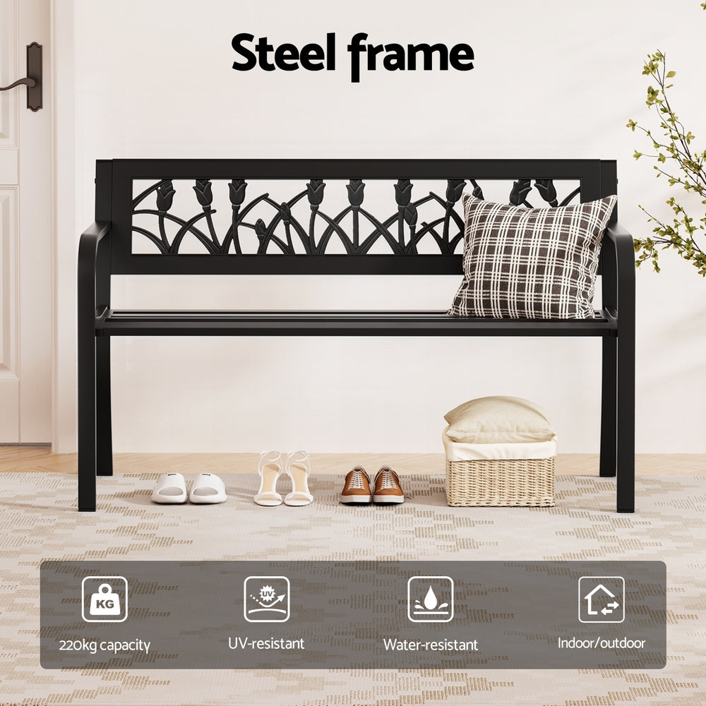 Gardeon Outdoor Garden Bench Seat Outdoor Furniture Steel 2 Seater Park Black 4