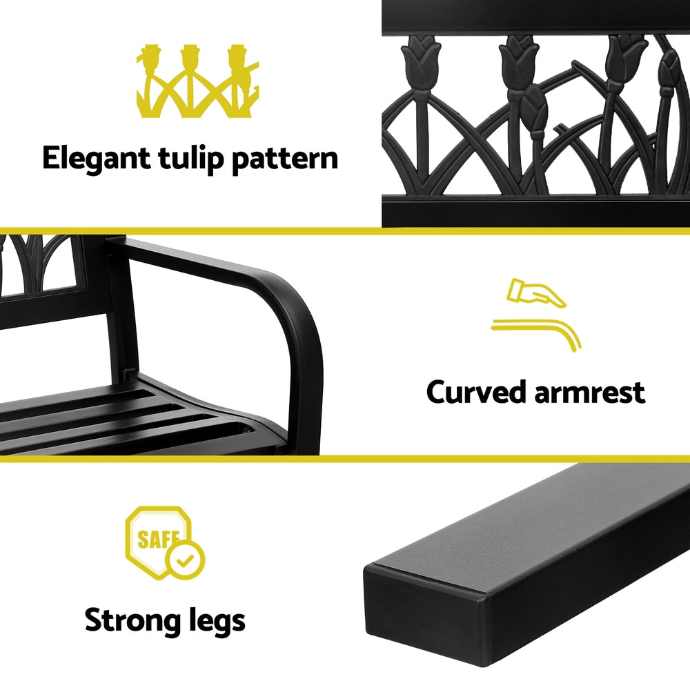Gardeon Outdoor Garden Bench Seat Outdoor Furniture Steel 2 Seater Park Black 5