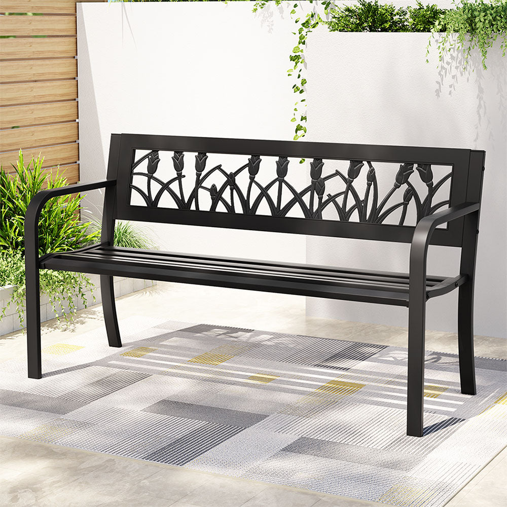 Gardeon Outdoor Garden Bench Seat Outdoor Furniture Steel 2 Seater Park Black 7