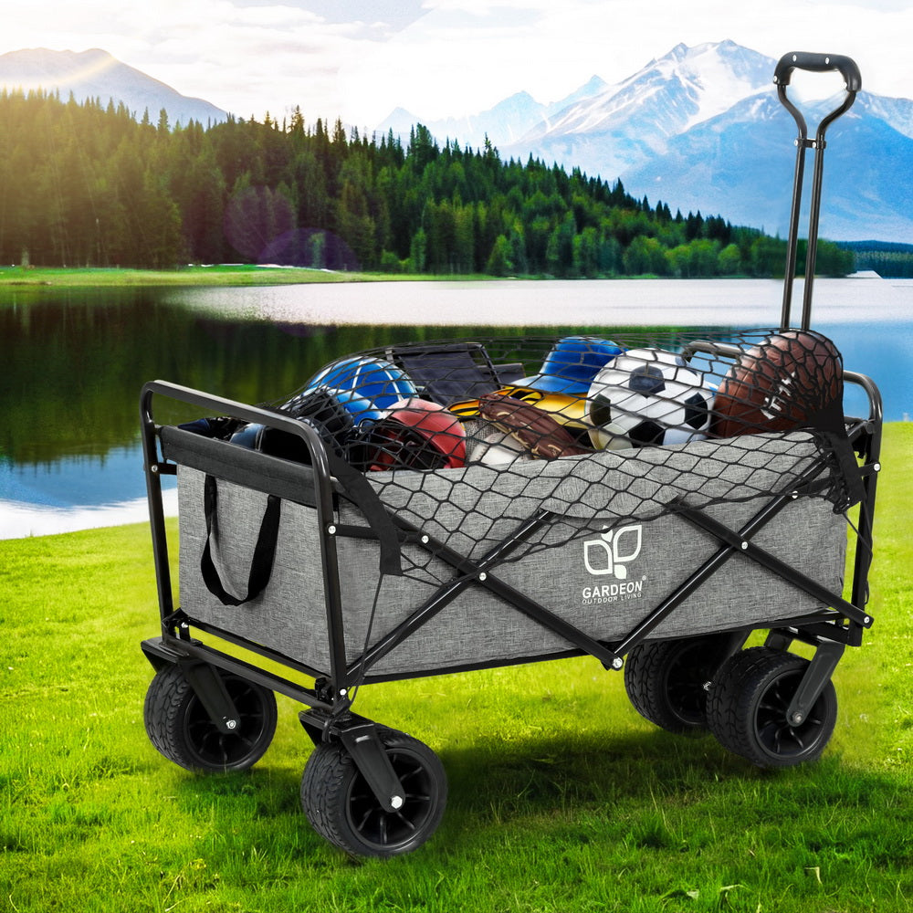 Gardeon Garden Cart with Cargo Net Grey 7